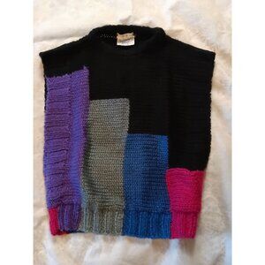 Vintage 80s Midnight Blues Hand-Knitted Color Block Sweater Vest L Acrylic
